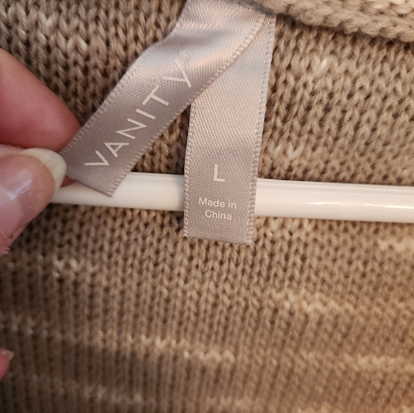 Vanity Tan Cowell Neck Scoop Front Sweater with Lace Side Accents.  Size L - Picture 3 of 5